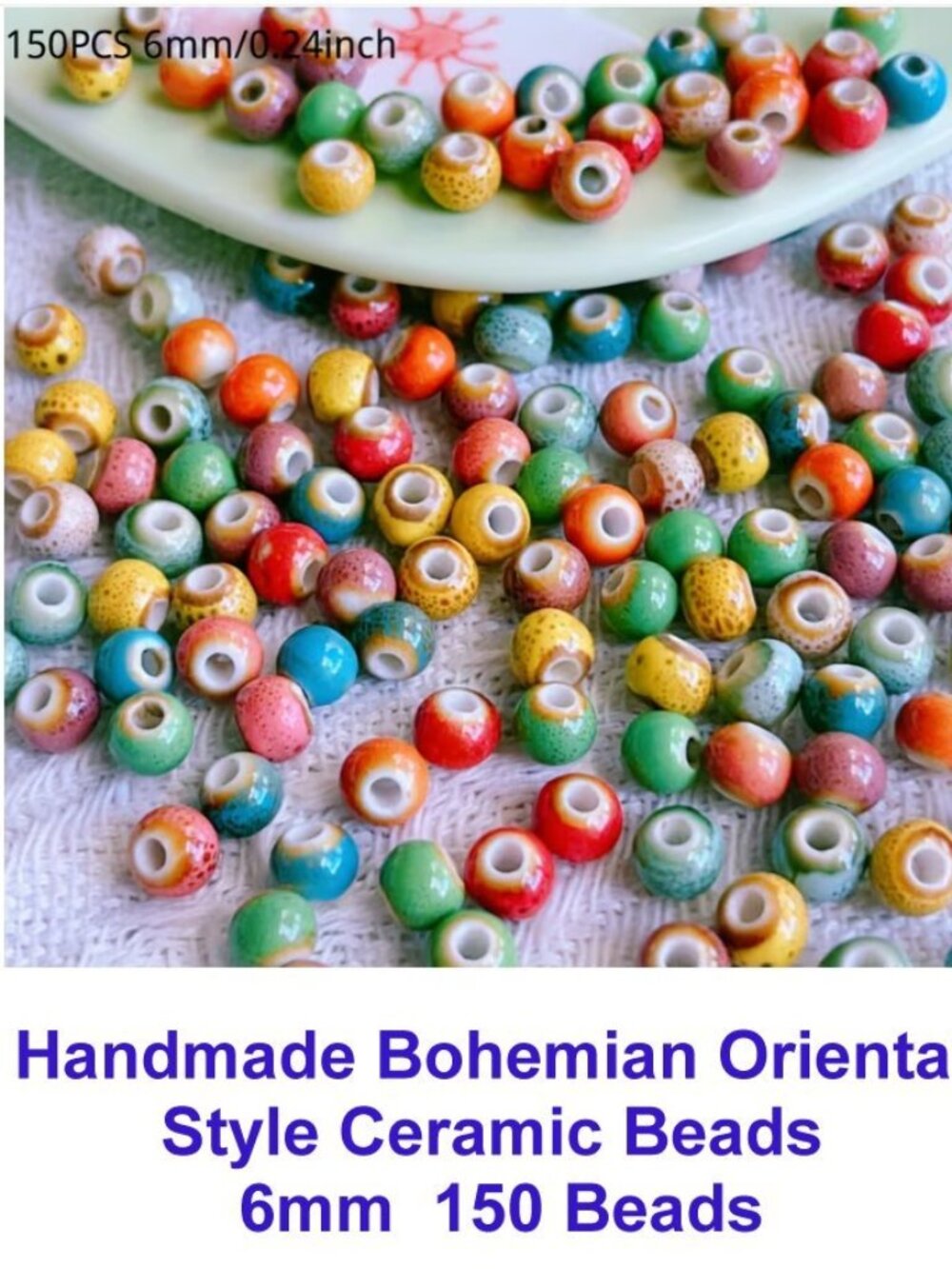 Handmade Bohemian Oriental  Style Ceramic Beads  6mm  150 Beads